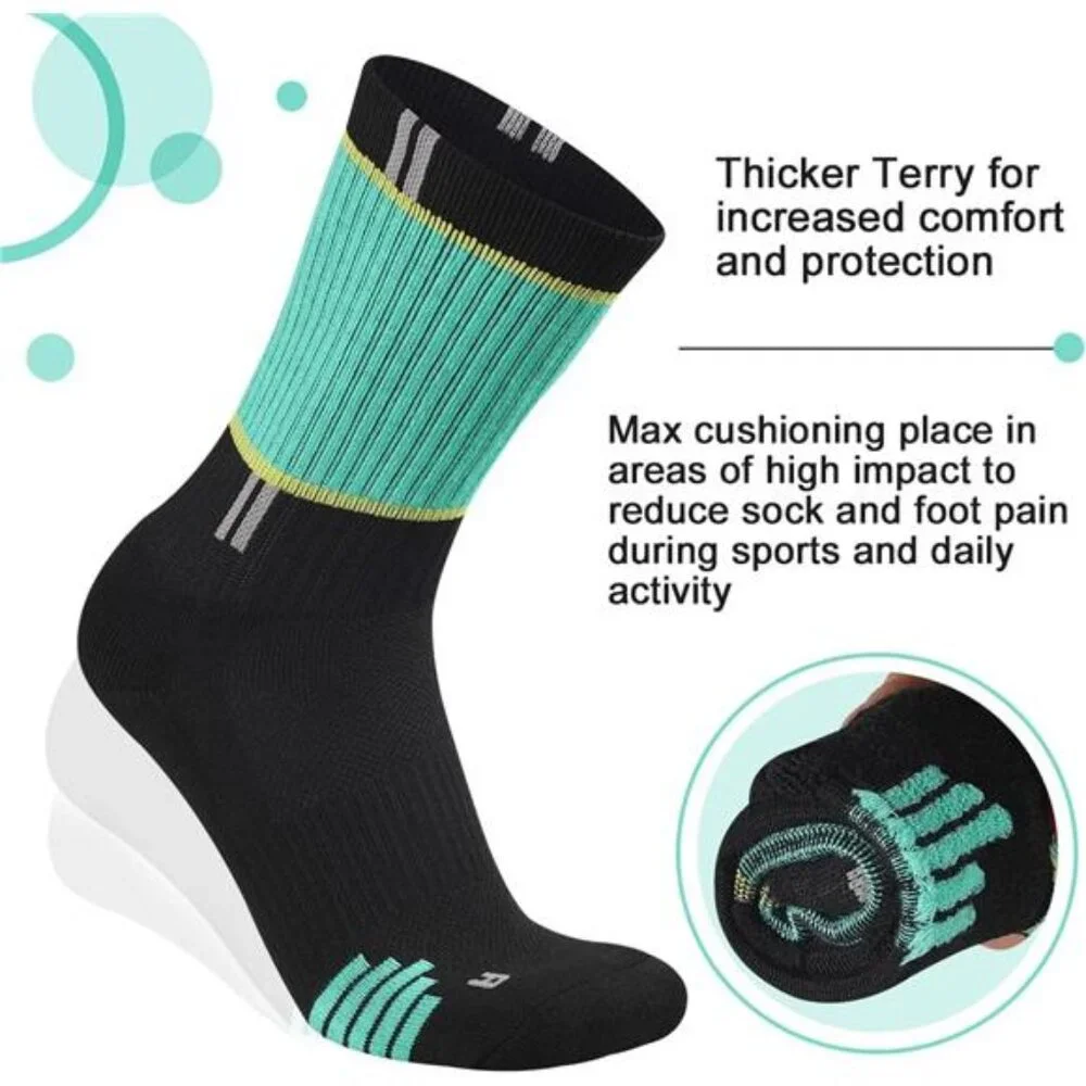 5 Pairs Women's Crew Socks Performance Cushioned Moisture Wicking Socks